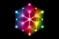 Seed of life, Sacred Geometry, Flower of Life, Metatrons Cube colorful gradient light logo Symbol of Harmony and Balance, Glowing