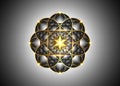 Seed of life symbol Sacred Geometry.  Geometric mystic mandala of alchemy esoteric Flower of Life. Gold luxury design, vector Royalty Free Stock Photo