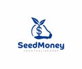 Seed money logo design. Light bulb and sprout with dollar vector design