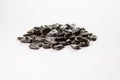 Black sunflower seeds. Sunflowers on the white background Royalty Free Stock Photo