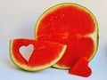 seedless baby watermelon slice with heart shape inside Royalty Free Stock Photo