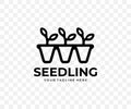 Seedling in cassette pots, plants, agriculture and gardening, linear graphic design Royalty Free Stock Photo