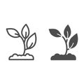 Seedling in soil line and solid icon, nature concept, Sprout growth in ground sign on white background, young growth Royalty Free Stock Photo