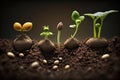 Seedlings growing from the ground. germinating seeds, created with Generative AI technology