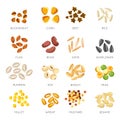 Seeds and grains isolated icons, organic cereal food