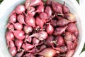 Seeds of onion sevok are in buckets on the street before planting, spring work in the garden