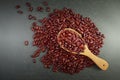 Seeds red beans useful for health in wood spoons on grey background Royalty Free Stock Photo