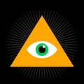 Seeing eye. All seeing eye inside triangle pyramid. vector illustration. Masonic symbol. Royalty Free Stock Photo