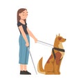 Seeing Eye Dog Guiding Blind Woman, Trained Animal Helping Disabled Person, Rehabilitation, Handicapped Accessibility Royalty Free Stock Photo