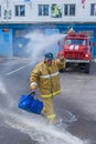 Seeing off the retirement of a firefighter in Russia.