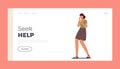 Seek Help Landing Page Template. Young Woman Feeling Heartache, Crying, Wipe Tears from Face. Girl Feel Pain and Grief