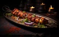 Seekh Kebab Plated on Dark Background with Garnish Royalty Free Stock Photo