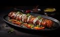 Seekh Kebab Plated on Dark Background with Garnish Royalty Free Stock Photo