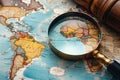 Seeking adventure Magnifying glass zooms in on world map