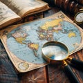 Seeking adventure Magnifying glass zooms in on world map