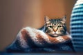 Seeking Warmth Gray Cat and Blanket - Generative AI