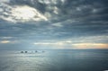 Shafts of sunlight shining through clouds at sunset,Land`s End,Cornwall,England,UK Royalty Free Stock Photo