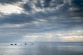 Shafts of sunlight shining through clouds at sunset,Land`s End,Cornwall,England,UK Royalty Free Stock Photo