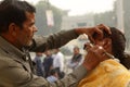 Street Barbar Man, barbarshop, new delhi, india. Royalty Free Stock Photo