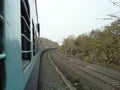 Seen of train running on turning and jungle trees Royalty Free Stock Photo