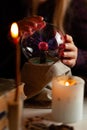 Seer with magic ball performs ritual. Psychic vision, fortune teller