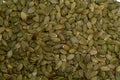 Sees background of pumpkin seeds. Food background. Top view of pumpkin seeds