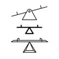 Seesaw balance icons. Three see saw line style illustrations.