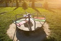 Seesaw on children playground. Outdoors games for kids. Summer day Royalty Free Stock Photo