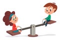 Seesaw and children vector cartoon illustration Royalty Free Stock Photo