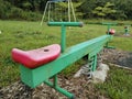 Seesaw at outdoor grassy children playground