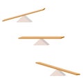 Seesaw. set of three items. wooden plank balancing on a wooden triangle