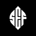 SEF circle letter logo design with circle and ellipse shape. SEF ellipse letters with typographic style. The three initials form a Royalty Free Stock Photo