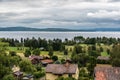 Segersta, Halsingland - Sweden -Panoramic view over old village houses with the Ljusnan river in the background