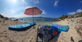 Seget Donji Beach, Stand Up Paddle and Umbrella, near Trogir, Dalmatia, Croatia