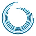 Segmented circle with rotation.Circular and radial Dashed lines volute, helix. Abstract concentric circle.Spiral, swirl, twirl