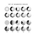 Segmented circles set. Circle section graph line art. Segment slice sign.