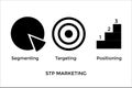 Segmenting, Targeting, Positioning Marketing. Bold Black Icons Royalty Free Stock Photo