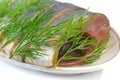 Segments of salty herring with fennel.