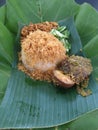 Sego berkat indonesian authentic rice on a leaf