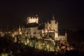 Segovia nocturnal, monumental city. Alcazar, cathedral and churches. Royalty Free Stock Photo