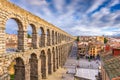 Segovia, Spain at the ancient Roman aqueduct Royalty Free Stock Photo