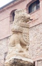 SEGOVIA, SPAIN - NOVEMBER 10, 2019: Lion emblem statue at Segovia