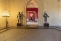 Segovia, Spain - October 9, 2017: The Alcazar of Segovia. Detail of entering to Thrones room custodied with knights with armour