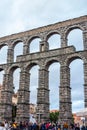 Segovia aqueduct on a cloudy day