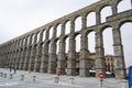 Aqueduct of Segovia. Ancient Roman aqueduct in the Plaza del Azoguejo and old construction cities in Segovia. Spain. Europe. Horiz