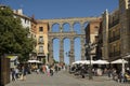 2023 09 23 Segovia, Spain. View of avenue Acueducto and the ancient Roman Aqueduct Royalty Free Stock Photo