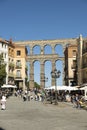 2023 09 23 Segovia, Spain. View of avenue Acueducto and the ancient Roman Aqueduct Royalty Free Stock Photo