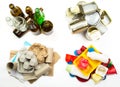 Segregated garbage - ready to recycle. Glass, metal, paper and p