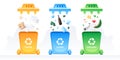 Segregation and recycling. Containers for garbage and trash. Rubbish bins for sorting different types of waste. Multi-colored cans