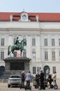 Segway tour excursion in front of statue of Joseph II on Josefplatz square in Vienna Royalty Free Stock Photo